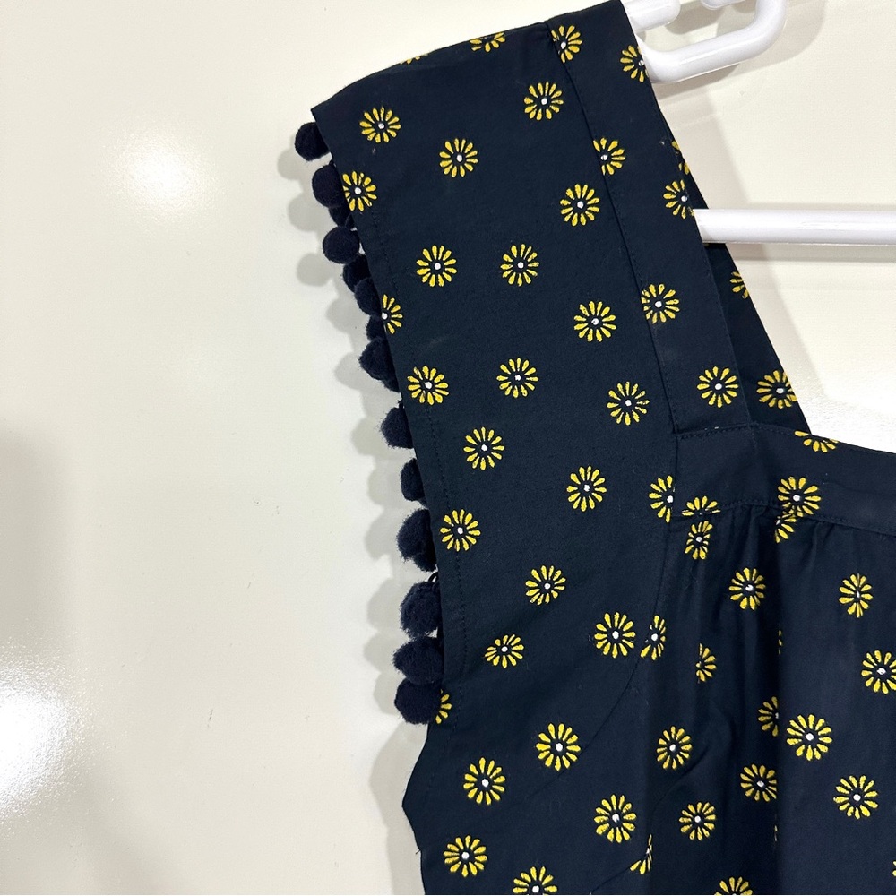 J.Crew Printed Square-Neck Top In Cotton Poplin With Pom Poms - Picture 4 of 9